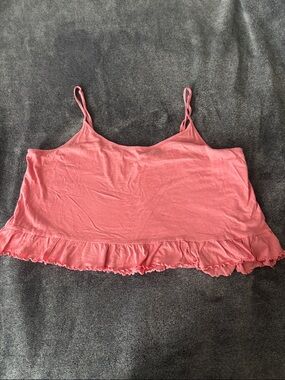 American Eagle Outfitters Cropped Coral Pink Ruffle Hem Spaghetti Strap Camisole
